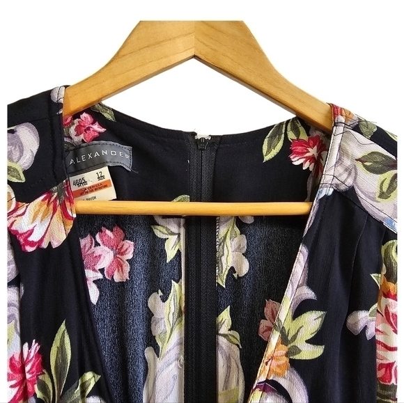 80s Vintage Karen Alexander floral black maxi dress size 12 - Picture 8 of 12